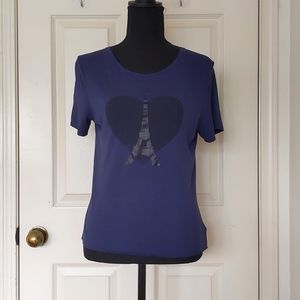 Old Navy 100% Rayon Short Sleeve Tee with front painted heart and Eiffel Tower.